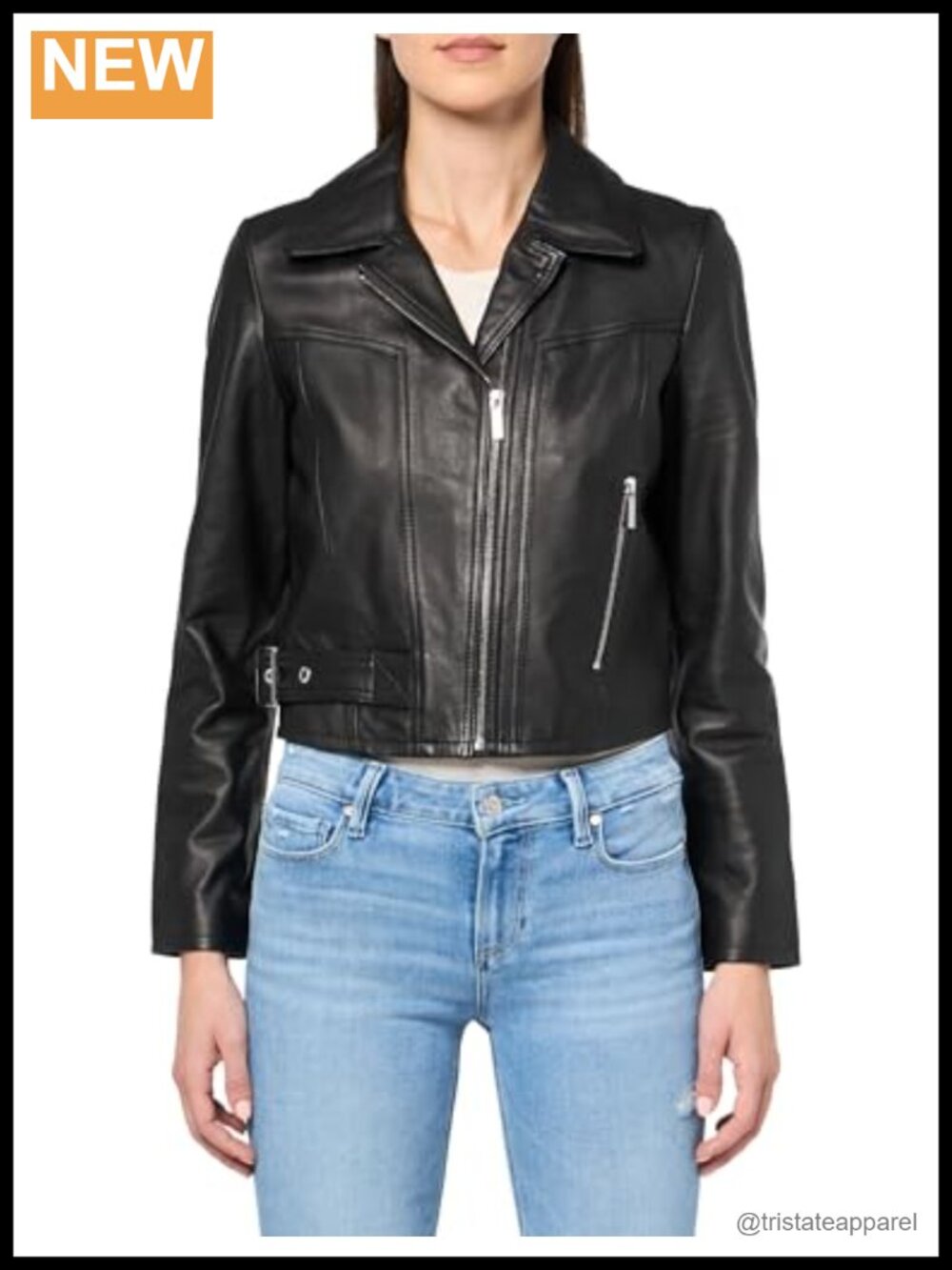 Real Sheep Leather Moto Jacket Zip Up Biker Style